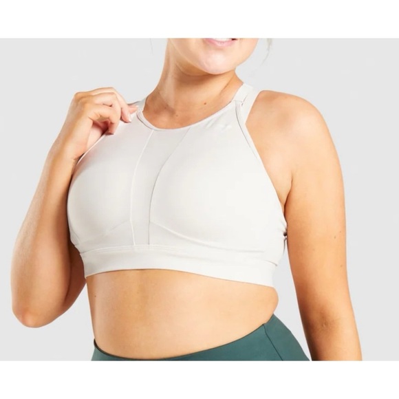 Gymshark Mesh Neckline Sports Bra White - Picture 1 of 9